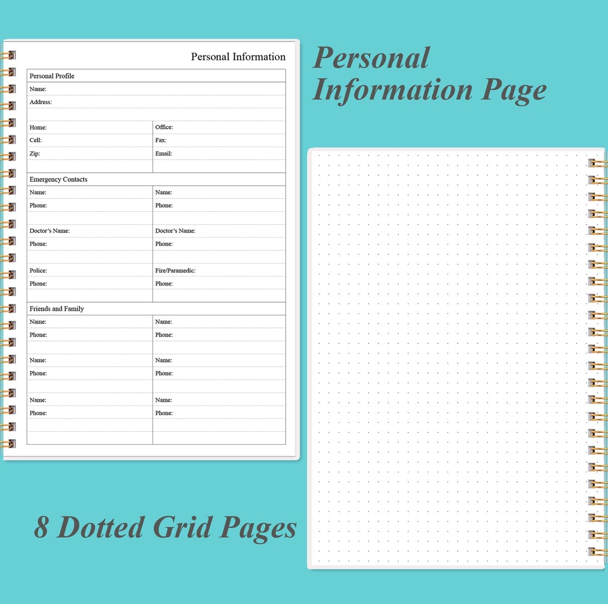 Daily Planner Undated - B5 To Do List Notebook Hourly Schedules, Spiral Appointment Planner for Women and Men, PVC Hardcover, Inner Pocket, Elastic Closure, 7" x 10", Teal Flowers