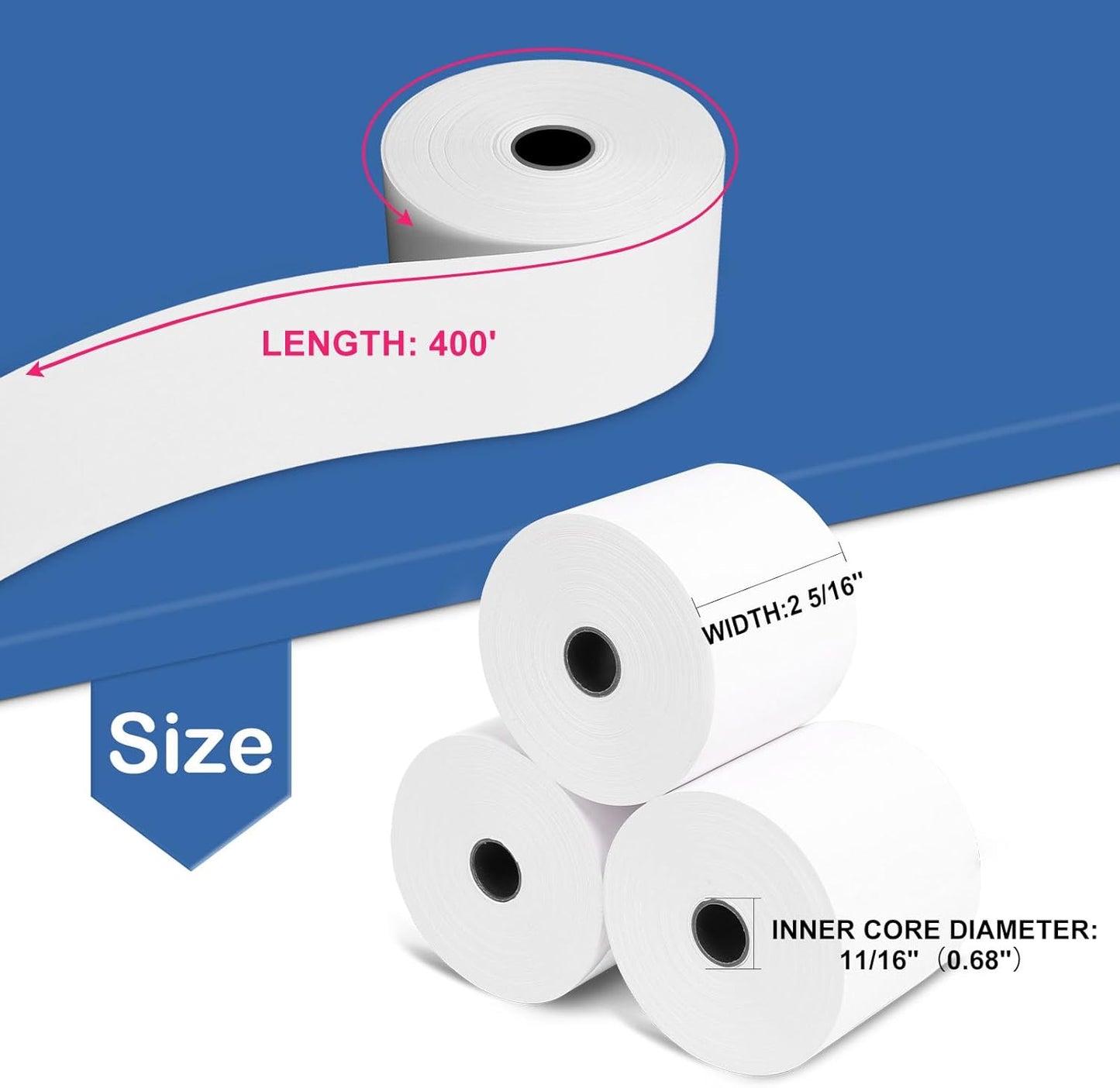 (12 Rolls) 2 5/16" x 400' Thermal Paper Receipt Rolls, Compatible with Dresser Wayne, Gilbarco, VeriFone Ruby, Speedpass, Vista and Other POS Systems Thermal Paper BPA Free