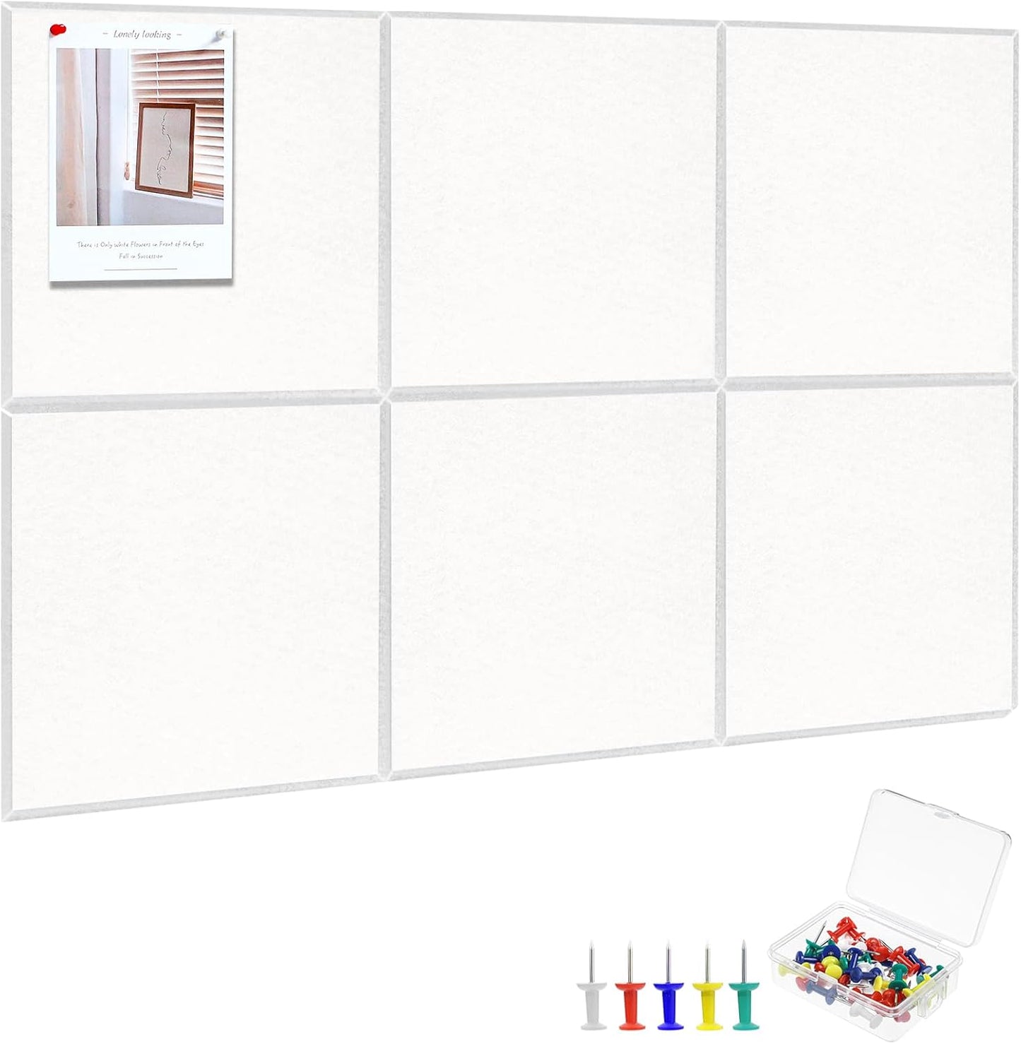 Large Cork Board 36" x 24", 6 Pack Felt Wall Tiles with Colored Pushpins, Bulletin Board with Removable Self-Adhesive Strips, Pin Board Cork Boards for Walls Office Home-White
