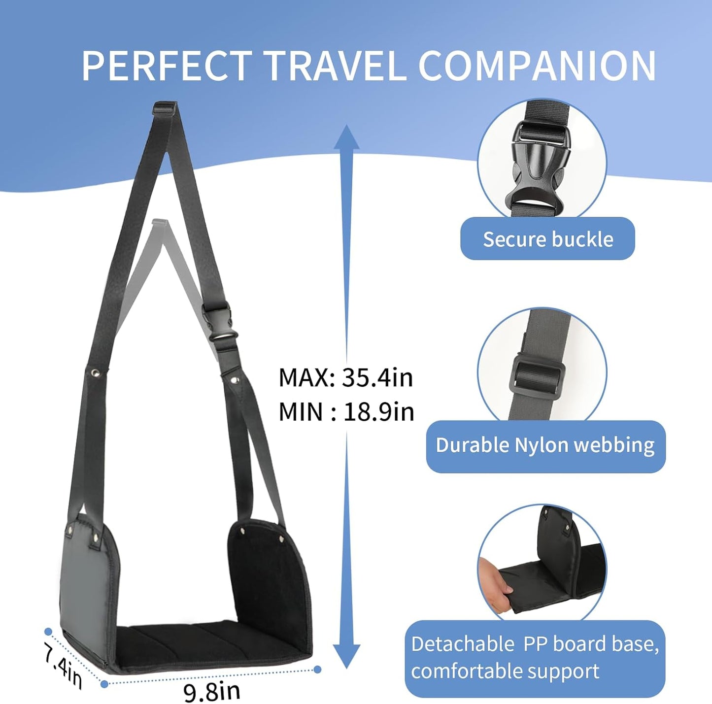 Foot Hammock for Plane Travel, Airplane Foot Rest, Flight Foot Sling with Extended Adjustment Strap, Portable Desk Foot Hammock, Wider Leg Hammock Under Desk - Travel Essentials to Relax Your Feet