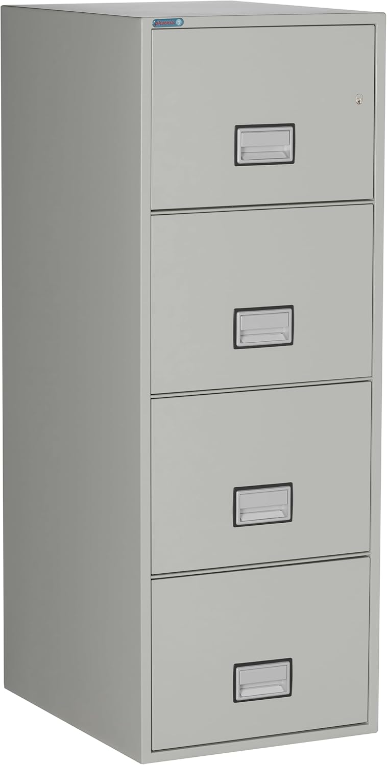 25 inch 4-Drawer Vertical Fireproof File Cabinet – Legal and Letter Size Filing – Key Lock – Water Resistant Seal – Fire and Impact Rated – Light Gray Finish – Model LGL4W25LG