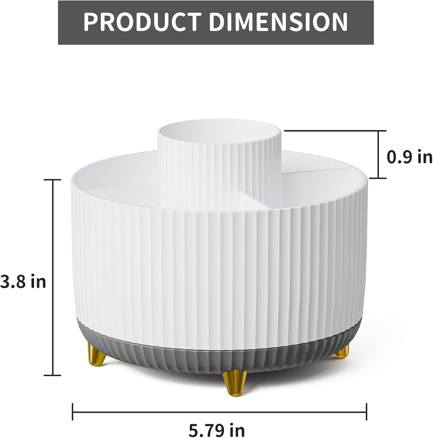 Marbrasse Desk Organizer, 360-Degree Rotating Pen Holder, Desk Organizers and Accessories with 5 Compartments Pencil Holder, Art Supply Storage Box Caddy for Office, Home (White+Grey)