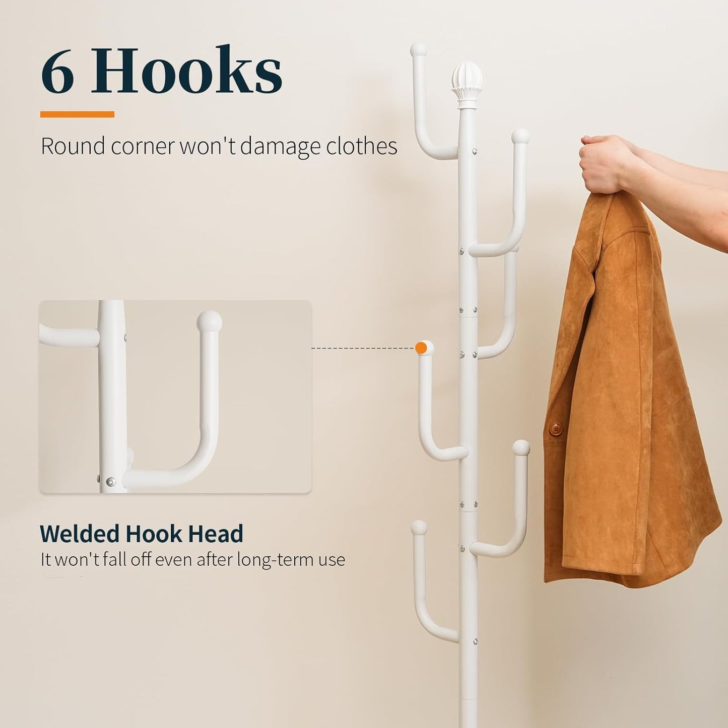 Yoobure Coat Rack Freestanding with Natural Marble Base - Cactus Coat Tree with 6 L-shaped Hooks, Heavy Duty Coat Hanger Stand, Metal Coat Rack Stand for Entryway, Hall Tree for Jacket/Hat/Clothes/Bag