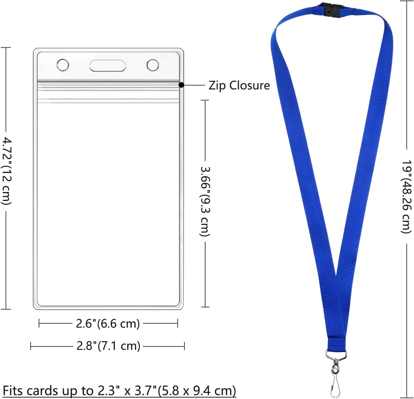 12 Pack Blue Breakaway Lanyards with Waterproof Badge Holders, Metal Hook, Polyester Neck Straps for ID Cards, Events, Office, and Schools