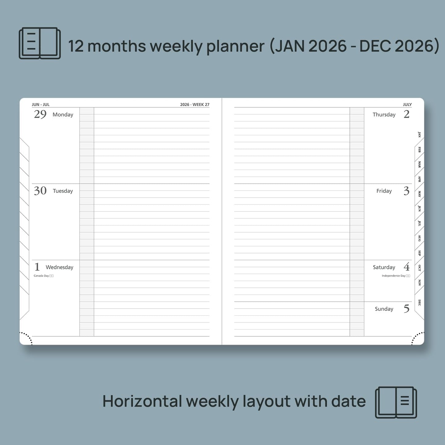 POPRUN Weekly Planner 2026 Calendar (Large 8.5" x 10.5") 12 Months Notebook with Horizontal Layout, Leather Hardcover, Inner Pocket, 100GSM Thick Paper, Pen Holder - Lavender