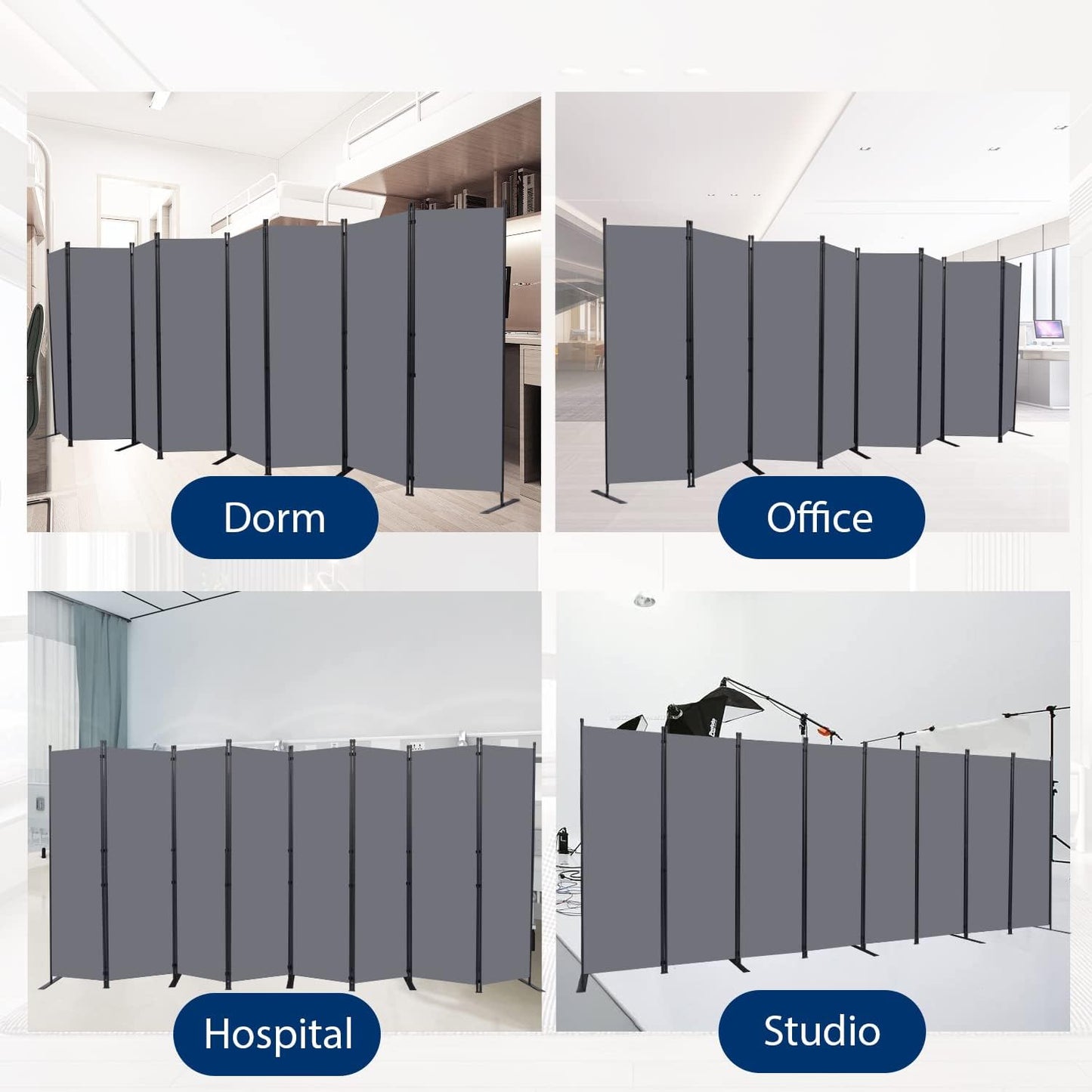 Room Divider and Folding Privacy Screens， 8 Panel Wide Room Divider Wall Screen for Room Separtition, Partition Room Dividers Fabric Panel Wall Dividers Freestanding for Office, Bedroom, Studio Dorm