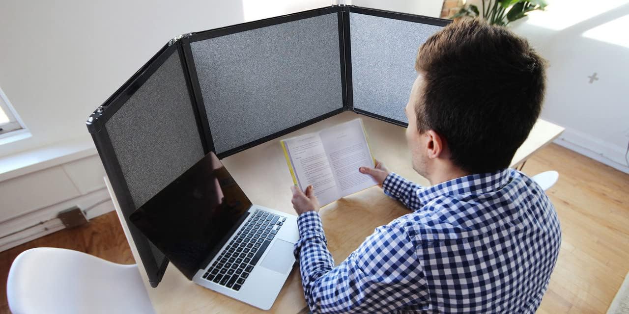 Versare Folding Tabletop Display | 3-Panel Partition | Lightweight Portable Workspace Divider | Royal Blue 99" x 36"