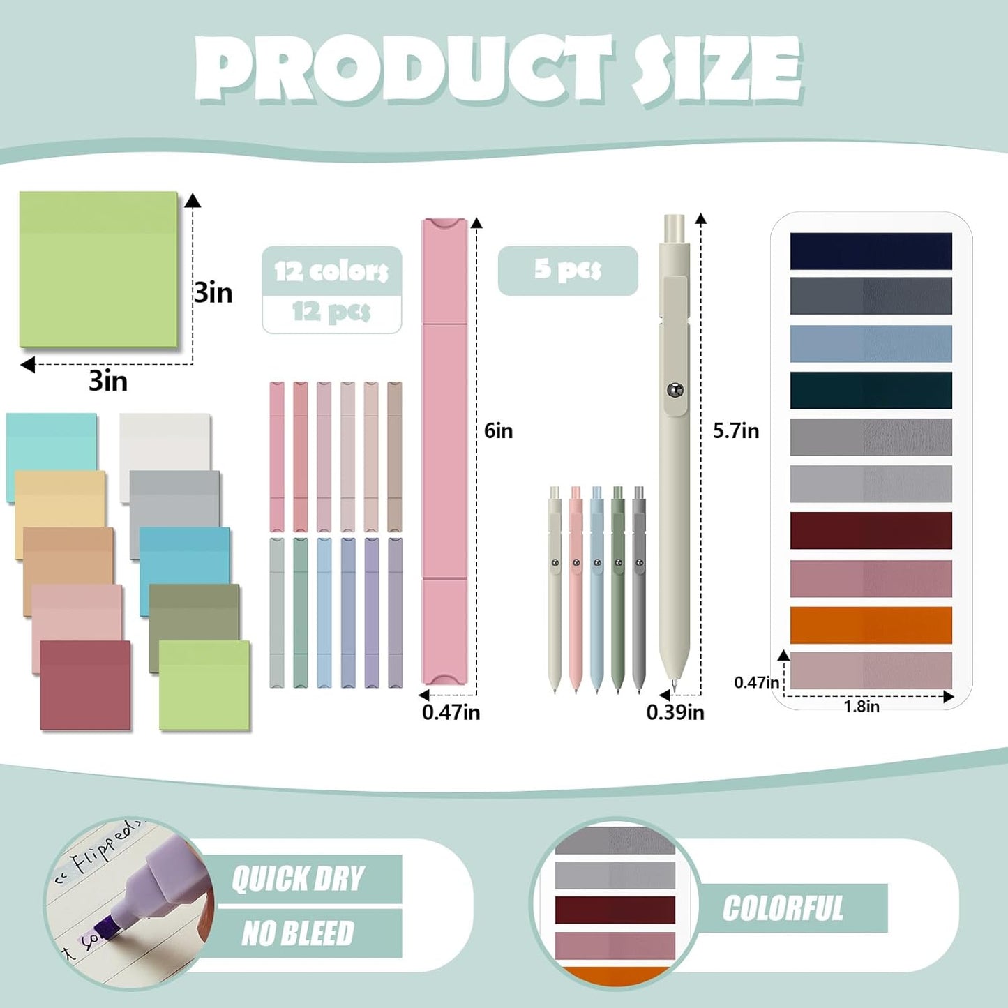 Jutom 38 Pcs Book Annotation Kit Aesthetic Highlighters Gel Pens Set Sticky Notes Tabs Markers Dual Ended Highlighter Quick Dry Ink Pens for Office Annotating Books(Earth Tones,Square)