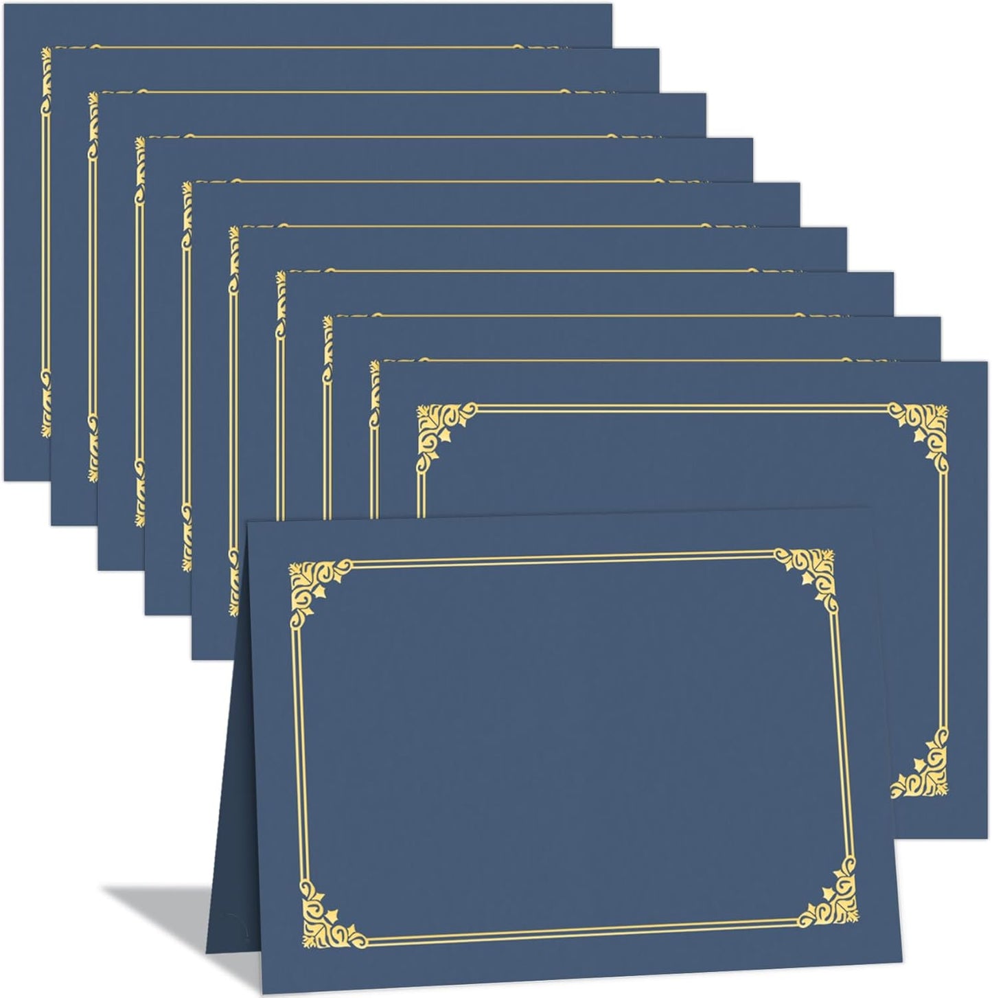 HAUTOCO 10 Pack Certificate Holders, Navy Blue Diploma Holders, Document Award Covers Certificate Folders with Gold Foil Border for 8.5x11 Letter Size