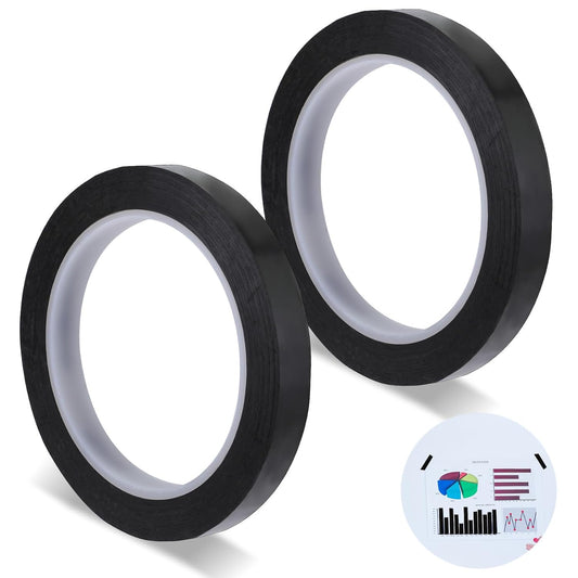 2 PCS Whiteboard Tape, 217 Feet X 1/2 Inch White Board Tape Line Black Graphic Tapes Self Adhesive Chart Line Grid Marking Dry Erase Artist Thin Black Tapes for Dry Erase Board DIY Art
