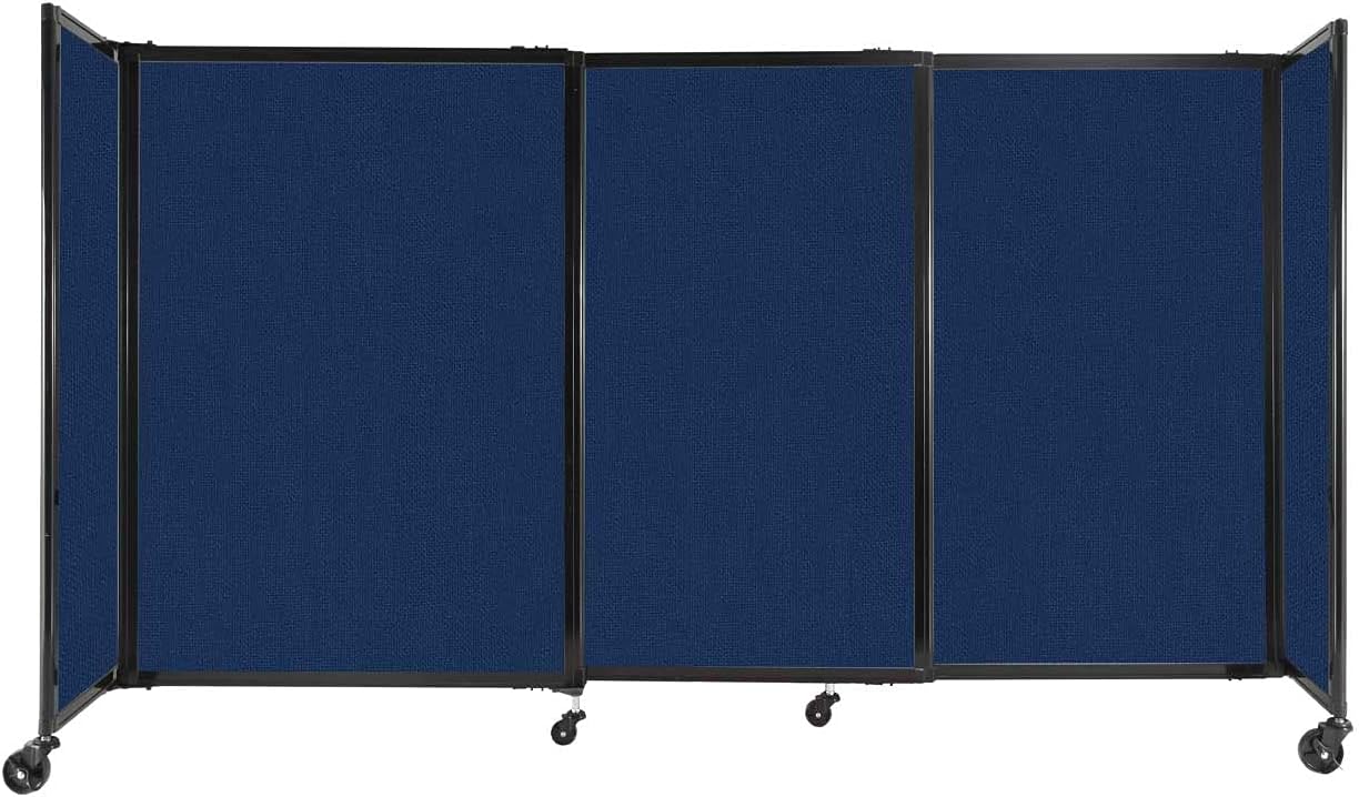 Versare Straightwall Sliding Portable Wall Partition | Freestanding Office Dividers | Locking Wheels | Temporary Room Separator | 7'2'' Wide x 4' Tall Navy Blue Fabric Panels