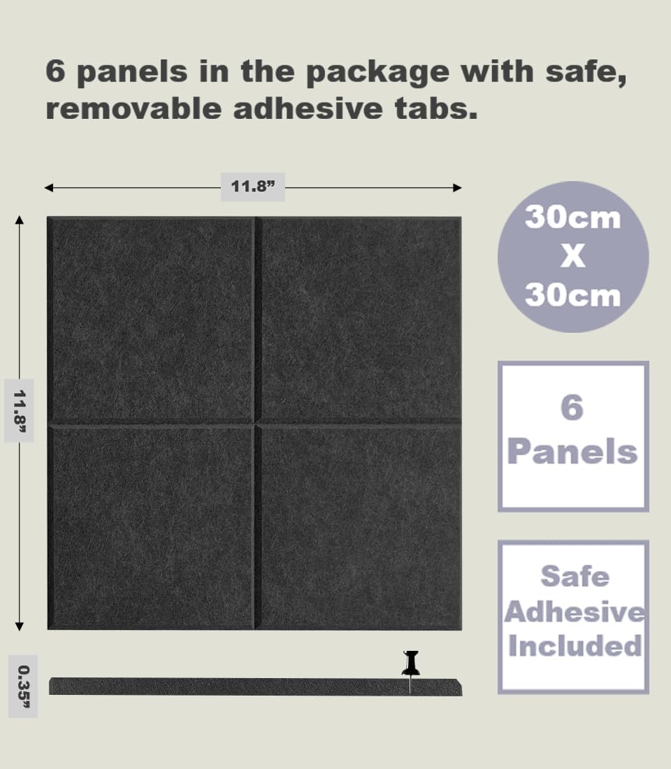 Cork Board 24 x36 Alternative - 6 Pack Felt Wall Tiles with Safe Removable Adhesive Tabs, Cork Boards for Walls Cork Board for Home Office Pin Board Tack Board - Black