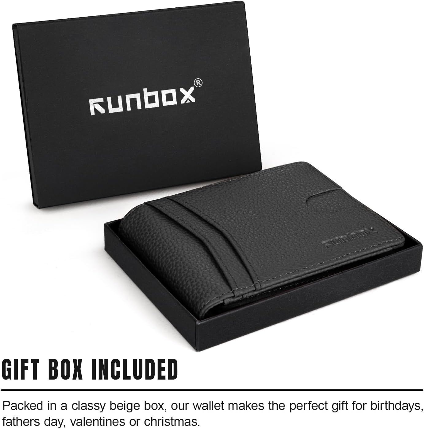 RUNBOX Wallet for Men Slim Rfid Leather 2 ID Window With Gift Box