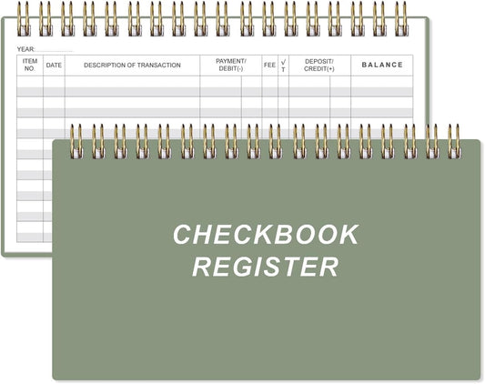 Check Registers for Personal Checkbook - A6 Blank Ledger Transaction Registers for Personal, Check Register Book for Checking and Saving Account, Deposit and Credit Card, 3,75" x 6.75", Green