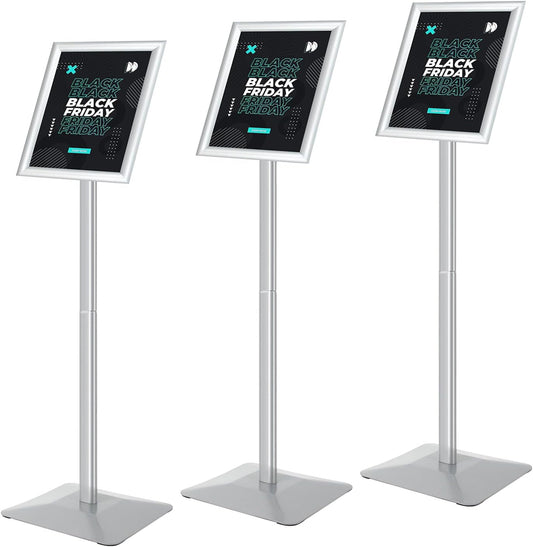 Sign Stand for Display, 11lbs Integrated Rod Heavy Duty Pedestal Floor Signage Stand Holder, for Outdoor or Indoor Advertising (8.5 x 11, Silver, 3Pack)