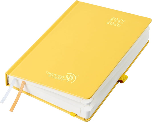 POPRUN 2025-2026 Daily Planner One Page Per Day (Medium - 5.75'' x 8.5'') - Academic Calendar (July 2025 - June 2026), 2025 Day Appointment Book with Monthly Tabs, Hardcover - Light Yellow