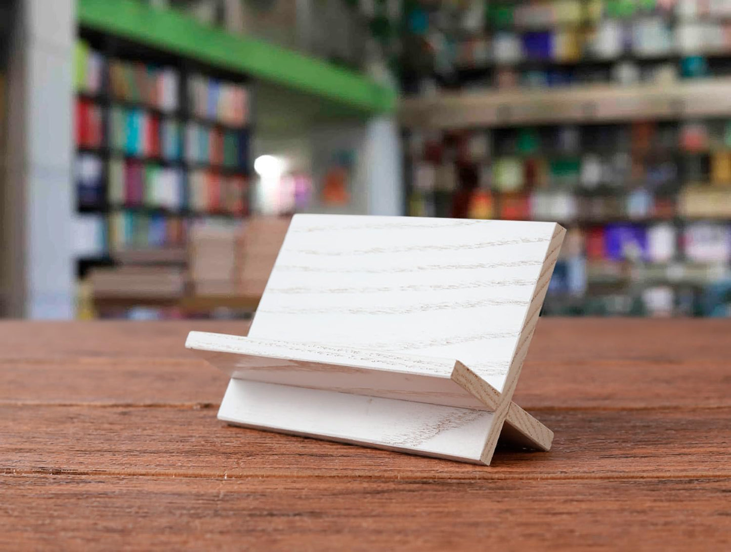 White Wood Business Card Holder Desk - Desktop Card Stand, Holders for Business Cards, Wooden Business Card Holder for Office Desk or Cafe, Bar & Restaurant Counter