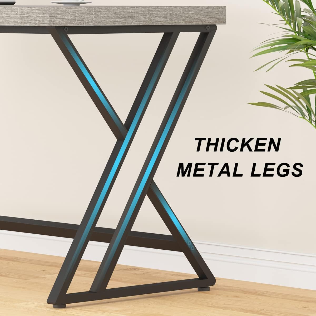 LVB Large Home Office Desk, Long Industrial Computer Desk, Metal Wood Writing Study Computer Table for Student, Big Modern Executive Simple Gaming Work Desk for Bedroom, Light Grey, 60 Inch