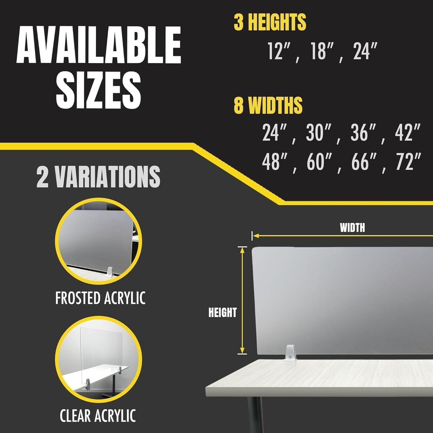 OBEX Frosted Acrylic Desk Mounted Privacy Panel, 18" x 42", Frosted