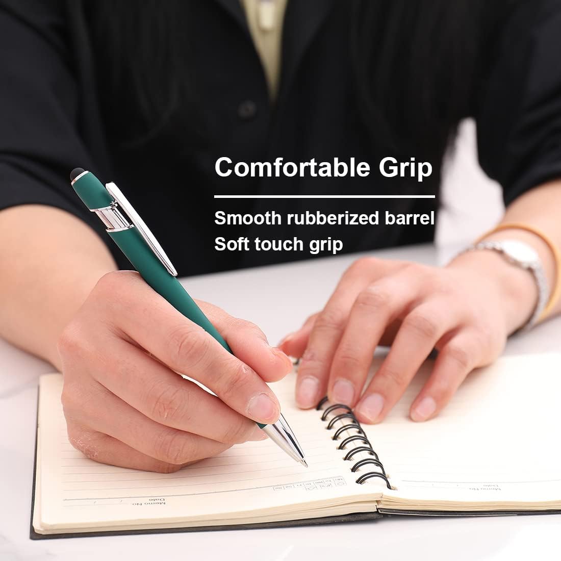 Ballpoint Pen with Stylus Tip, Soft Touch Click Metal Pen, 1.0mm Medium Point, Black Ink, 12 Count(Dark Green)