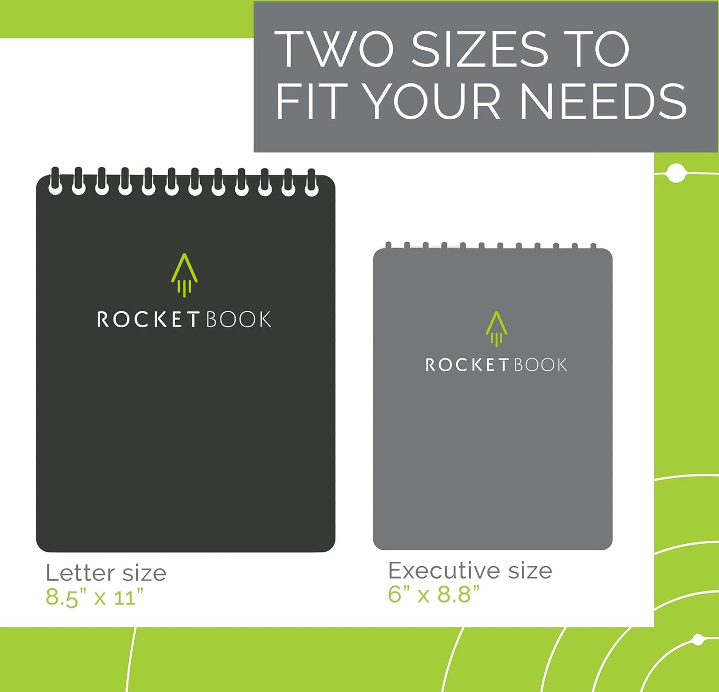 Rocketbook Smart Reusable Notebook, Flip Executive Size Spiral Notebook, Gray, (6" x 8.8"")