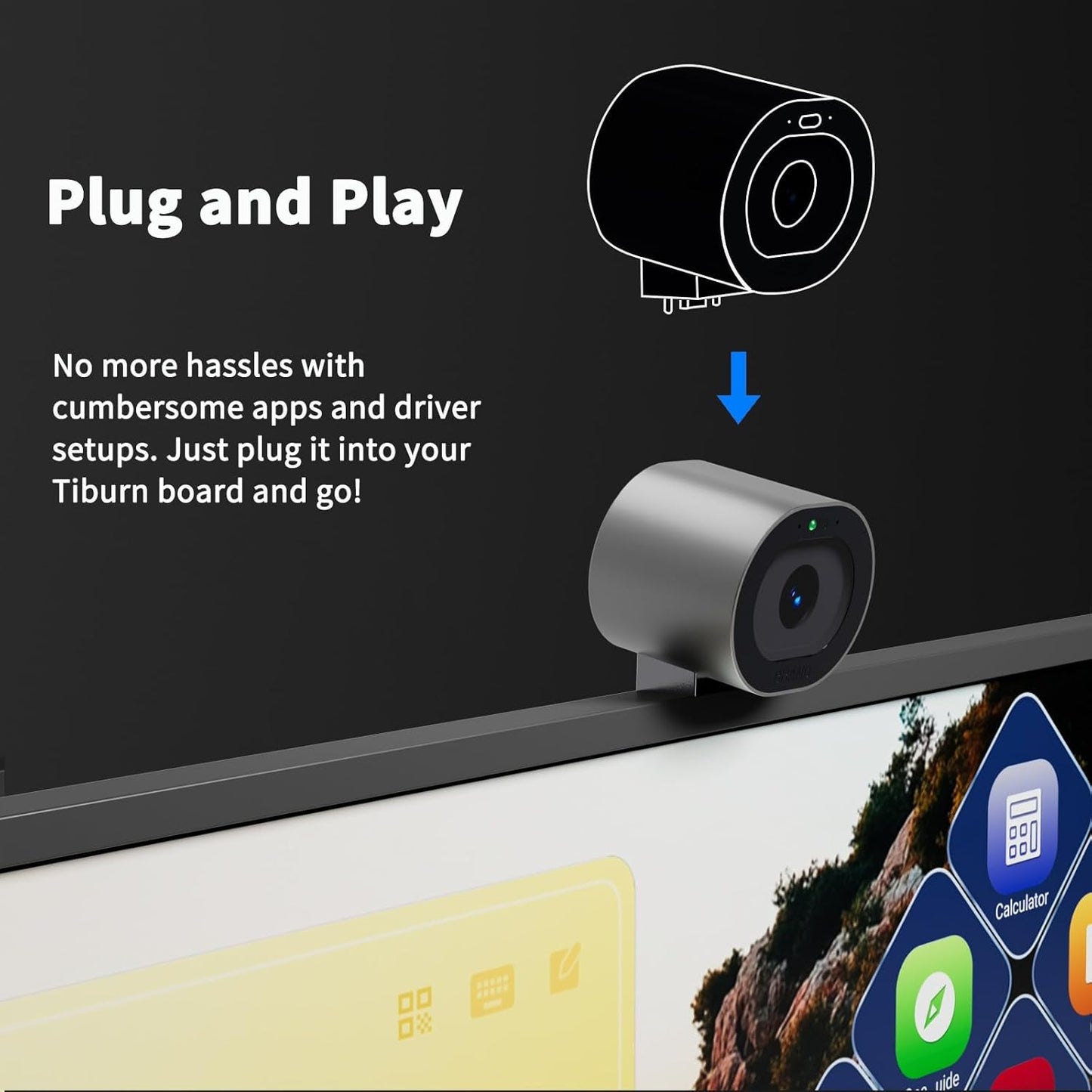 Interactive Whiteboard, TIBURN 55" S2 4K UHD Smart Whiteboard with TIBURN HQ Eyes S2 Auto Framing Camera, Rotating Adaptive Smart Board, Digital Board for Home and Business with Stand