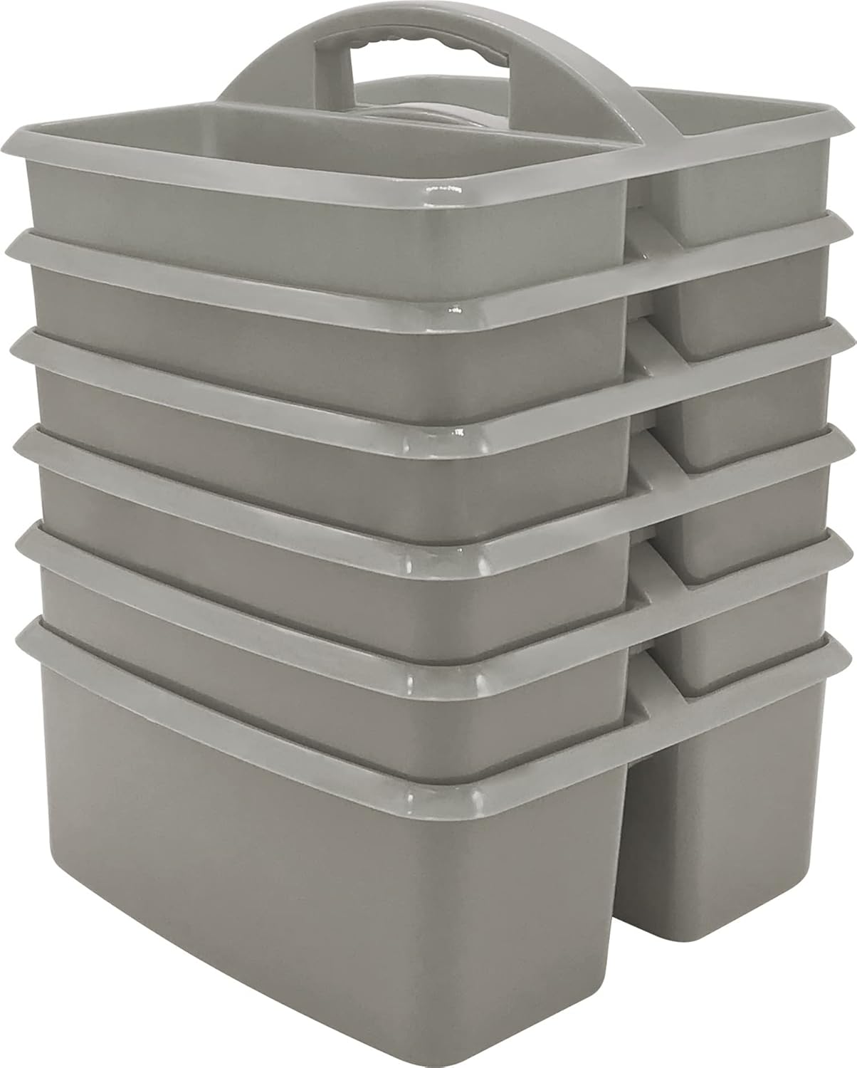Teacher Created Resources Gray Portable Plastic Storage Caddy 6-Pack for Classrooms, Kids Room, and Office Organization, 3 Compartments