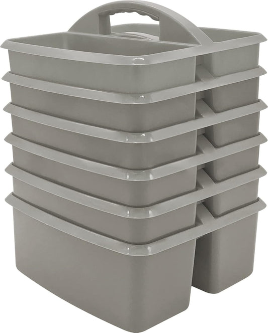 Teacher Created Resources Gray Portable Plastic Storage Caddy 6-Pack for Classrooms, Kids Room, and Office Organization, 3 Compartments