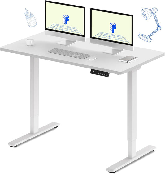 FLEXISPOT E3 Dual Motor Electric Standing Desk 55x28 Inch Whole-Piece Board Height Adjustable Electric Sit Stand Desk (White Frame + White Desktop, 2 Packages)