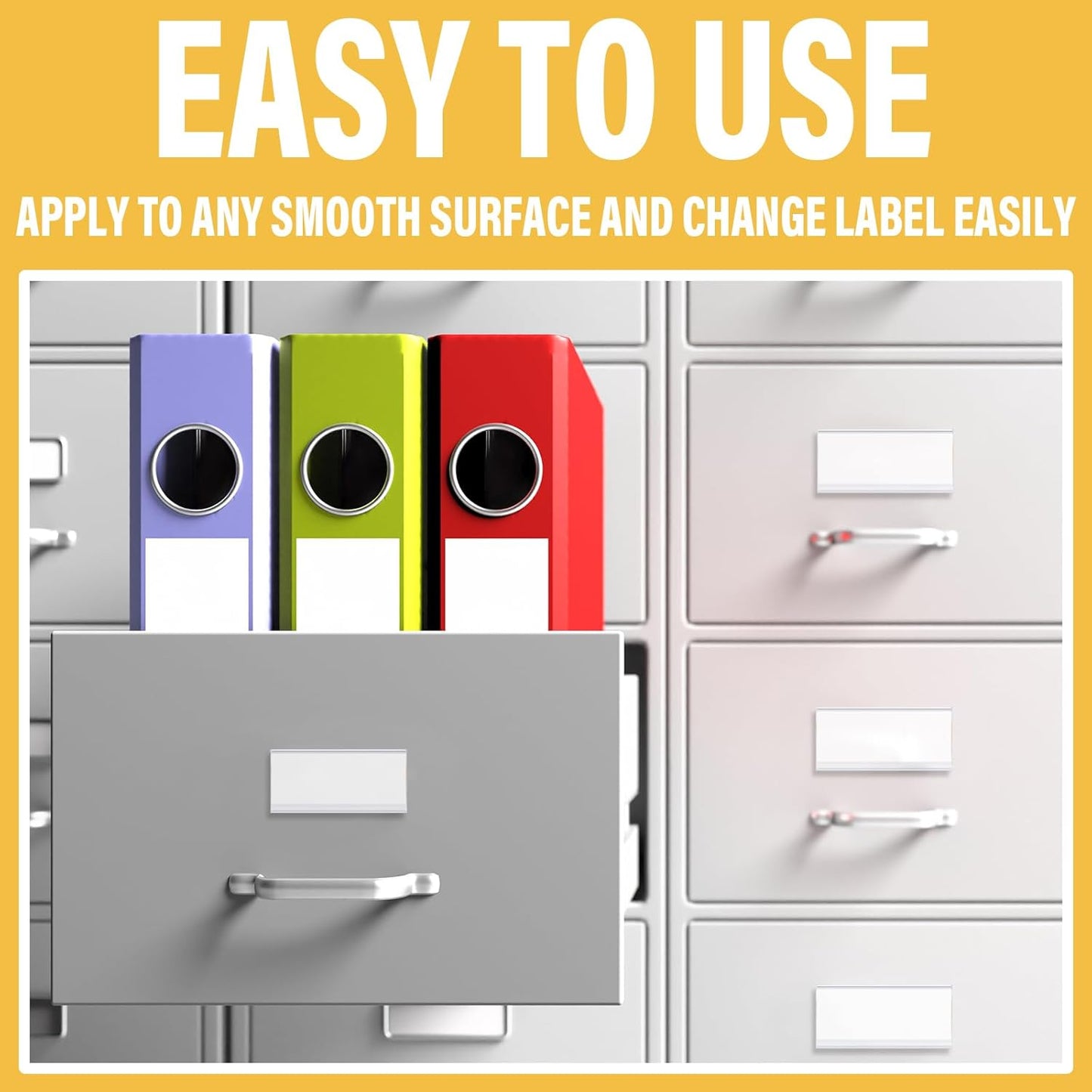 Kathfly 100 Pcs 3 x 1. 4 Inch Self Adhesive Label Holders Nameplate, Clear Shelf Label Holders Plastic Name Price Tag Strip Door Plates for Supermarket Retail Store Home Office Desk Storage Bins