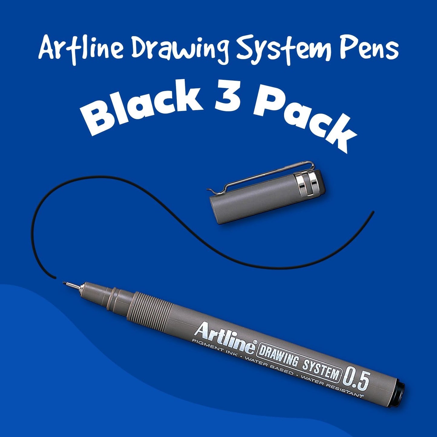 Artline 230 Drawing System Fineliner Pens, Art Technical Drawing Sketch Pens, Ideal for Drafting, Illustrating & More, Black, 0.1mm, 0.3mm, 0.5mm Fine Tips, 3-Pack