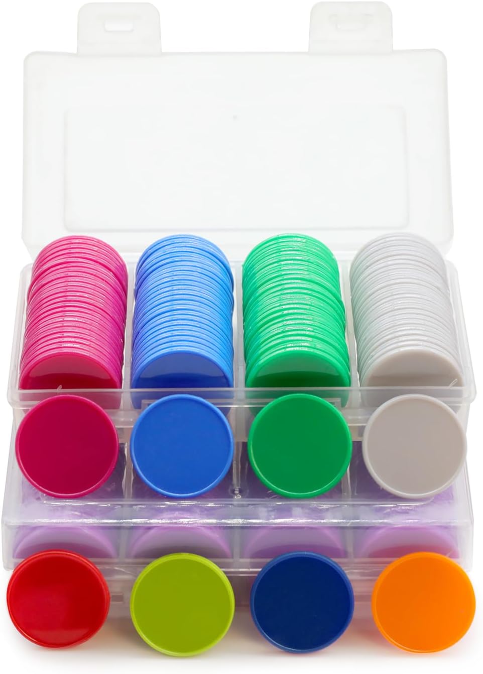 Set of 100 Opaque Plastic Learning Counters Mini Poker Chips Game Tokens with Storage Box (Blue, 1.58 Inch)