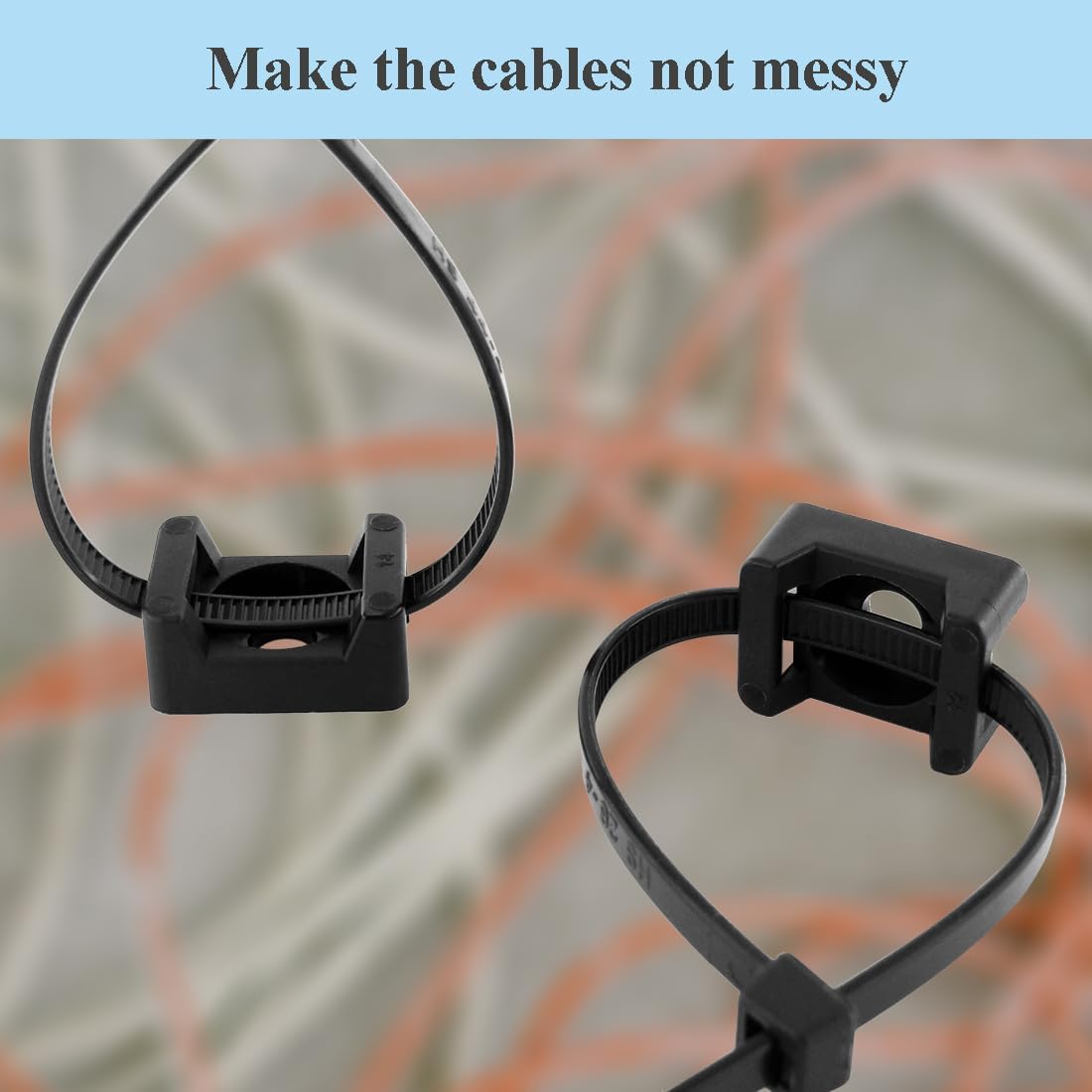 HS Saddle Type Cable Zip Tie Mounts Base Kit with Screw Hole,Set Strong 6 Inch Nylon Cable Ties and Screws Each 100 PCS,Wire Clips Anchor Management Fastener for Baseborad,Wall or Desk,Black