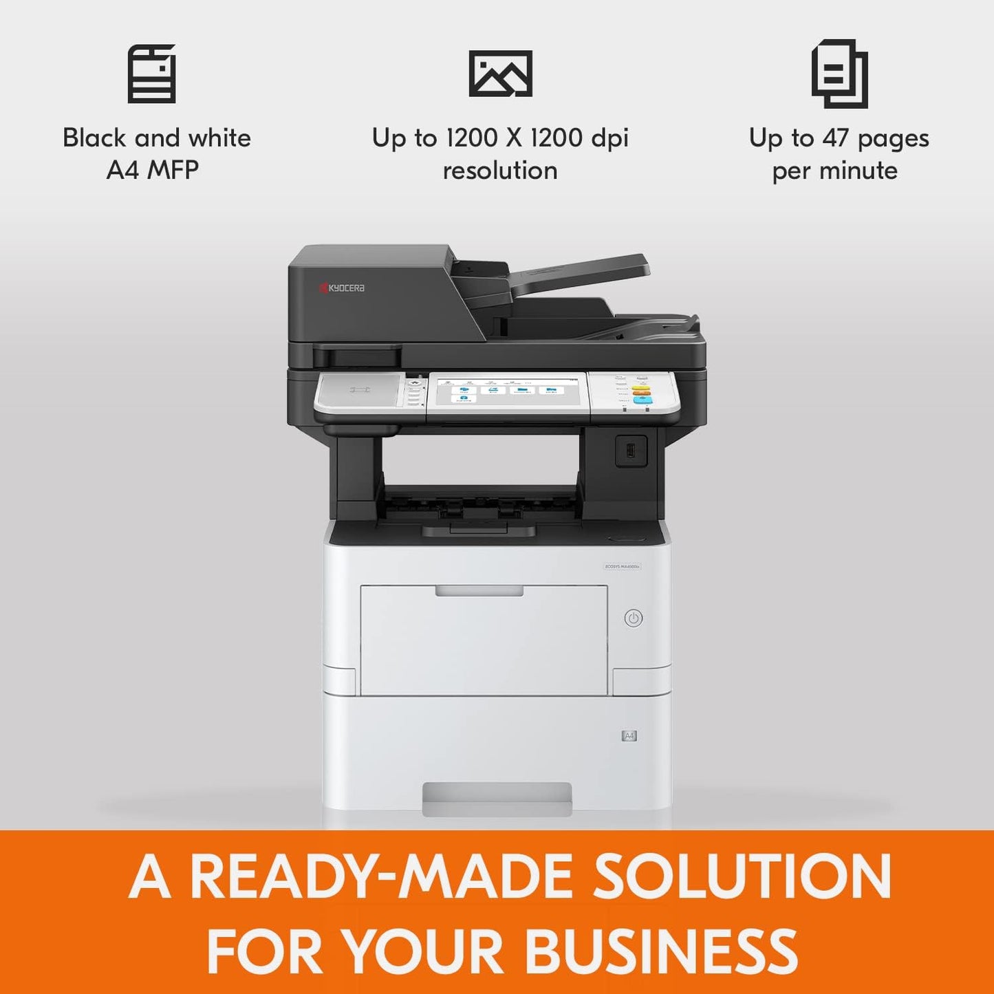 KYOCERA ECOSYS MA4500ix Multifunctional Monochrome Laser Printer (Print/Copy/Scan), 47 ppm, Up to Fine 1200 dpi, Gigabit Ethernet 7 inch Touchscreen Panel, 512 MB