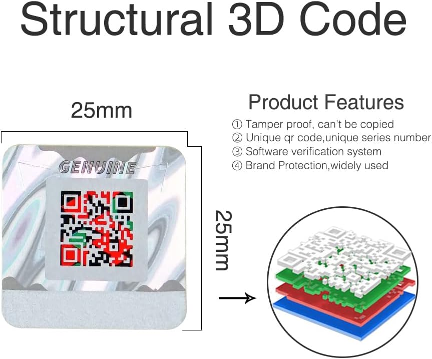 1000pcs Genuine QR Code Stickers with Authenticity Query, 25 * 25mm Original 3D Anti-counterfeiting Label for Brand Protection Hologram Scratch Off Stickers Silver