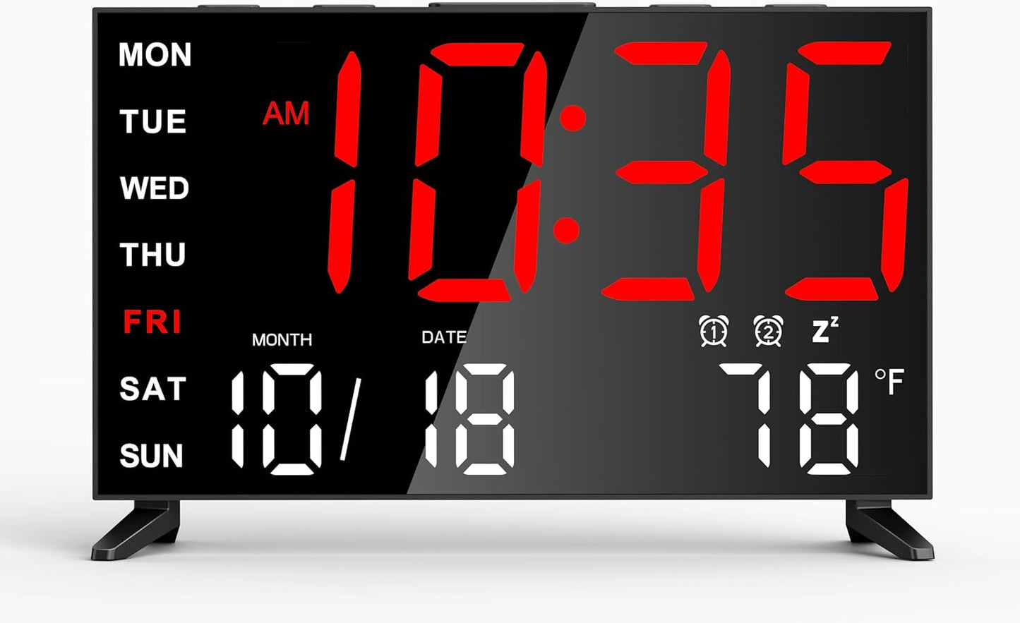 Mirror Digital Loud Alarm Clock,Indoor Temperature,USB Charging Port,Dimmer,Dual Alarms,Adjustable Volum,12/24H,Snooze,Perfect for Bedroom and Living Room (Black+Red Digit)