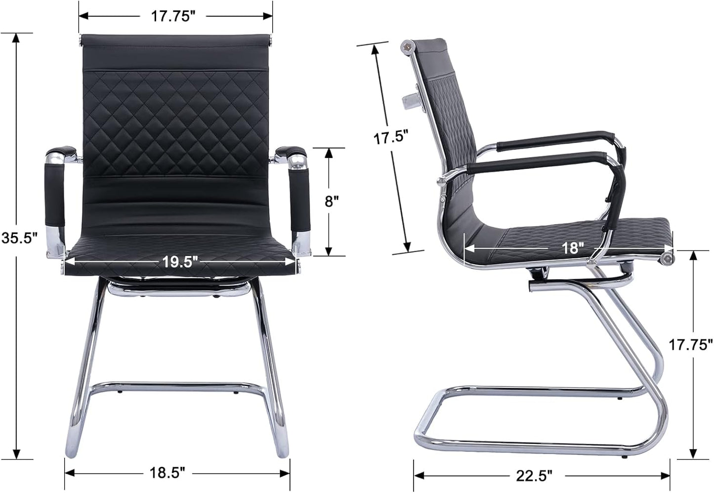 Office Guest Chairs - Set of 8 Modern PU Leather Mid Back Desk Chairs in Black