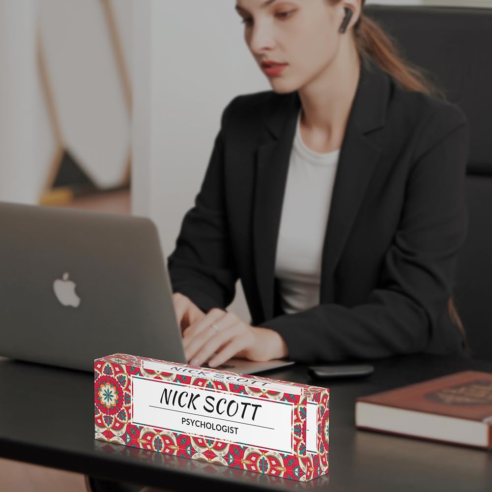 Personalized Office Desk Name Plate on Acrylic Glass - Custom Nameplate Decor, Accessories - Gift for Boss, Coworkers