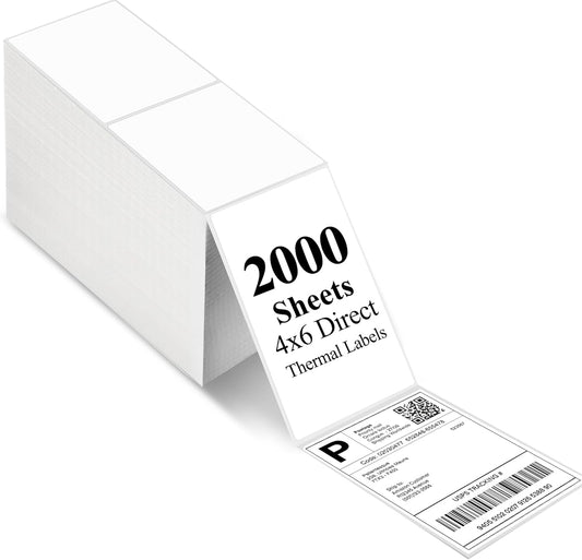 LotFancy 4x6 Thermal Labels, 2000 Shipping Labels, Perforated, White Postage Mailing Labels Compatible with Zebra, Rollo, Elton Thermal Printer, Permanent Adhesive