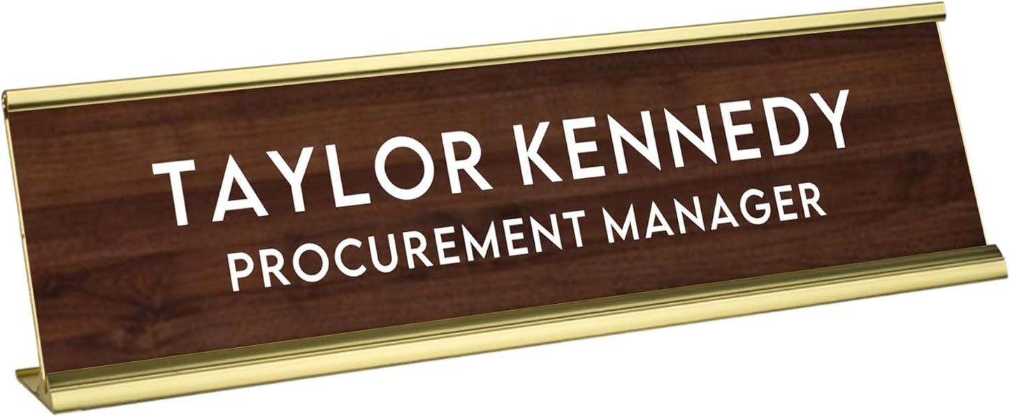 Custom Engraved Desk Plate | Personalized with your Name and Title | Perfect Decor for Office, Business, or Home | Multiple Font and Color Options | 2x8" or 2x10" (Walnut w/White Letters, 2x8")