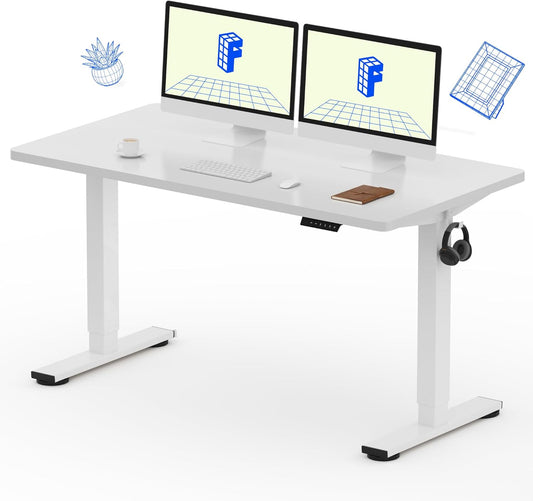 FLEXISPOT EN1 One-Piece Electric White Standing Desk 55 x 28 Inch Desktop Adjustable Height Desk for Home Office and Computer Workstation (White Frame + 55" White Top, 2 Packages)