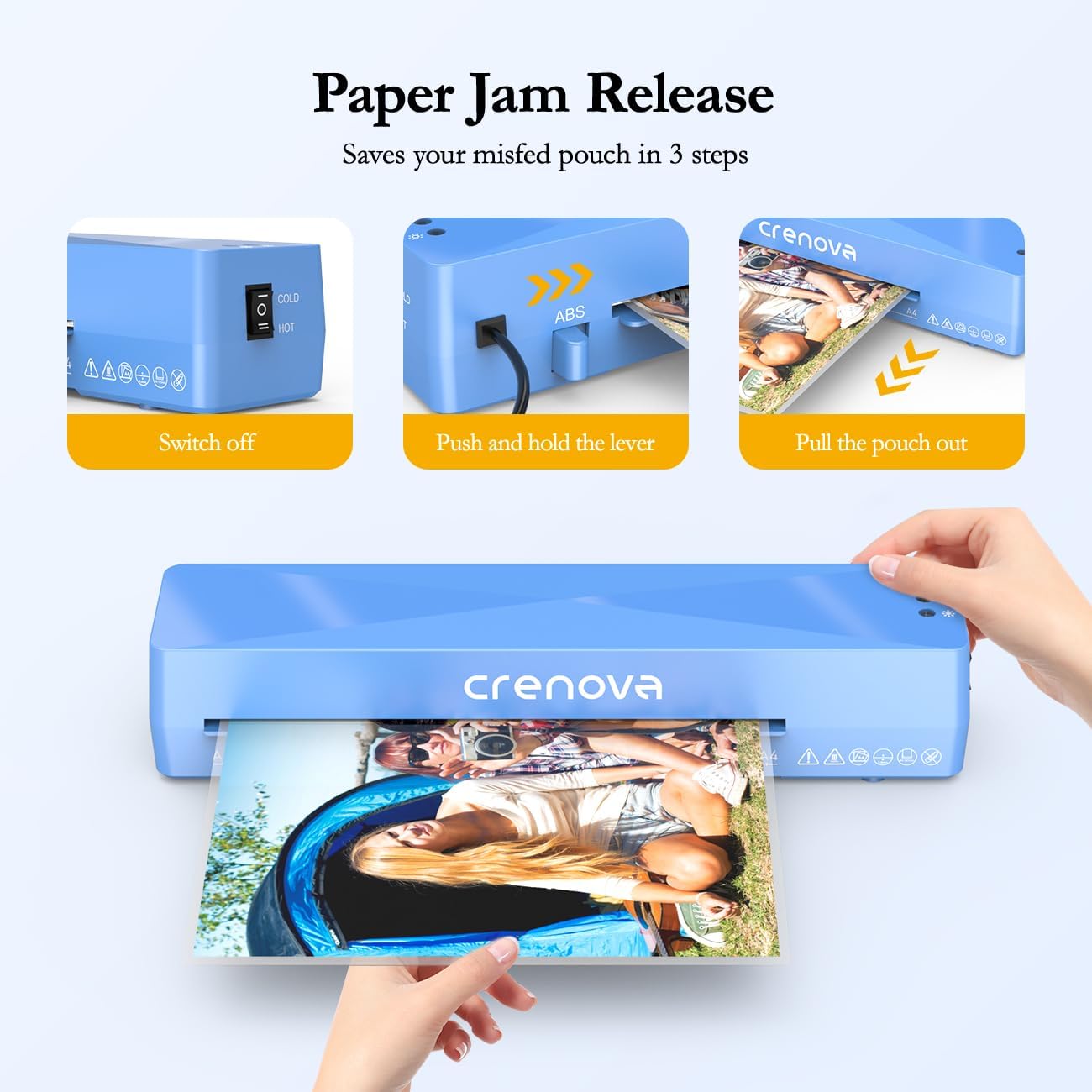 Crenova Laminator Machine with 10 Laminating Sheets, A4 Laminating Machine Hot & Cold with Fast Warm Technology, Thermal Laminator 9 Inch for Home Office School Business Blue