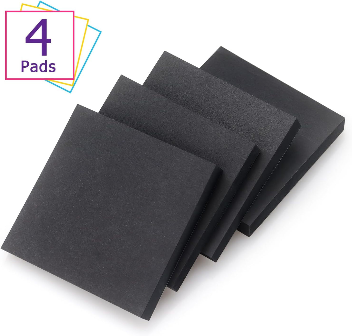 Sticky Notes 3x3 Self-Stick Notes Bright Colors Sticky Notes 4 Pads 90 Sheets/Pad (Black)