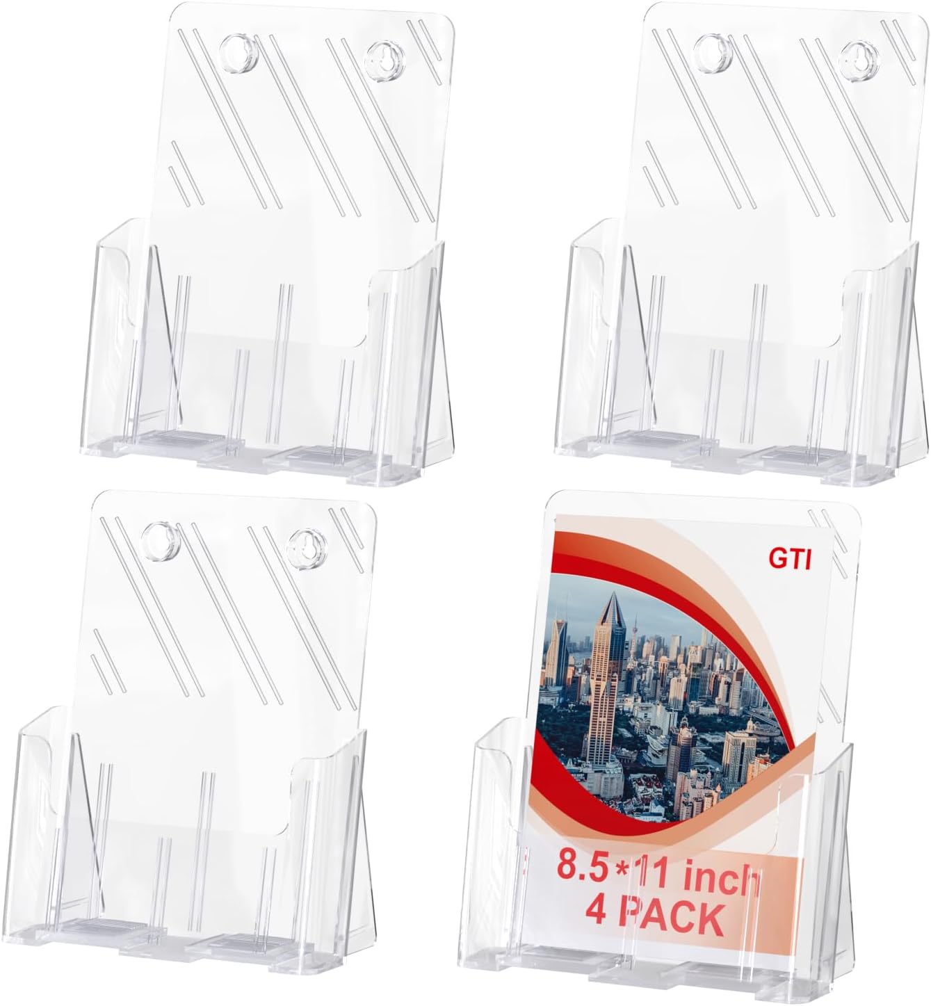 GTI Acrylic Brochure Holder 8.5 x 11 inch, 4 Packs Brochure Display Stand for 4’’ Trifold Pages, Clear Flyer Display Holder for Magazine, Pamphlet, Booklets, Menu,Journals