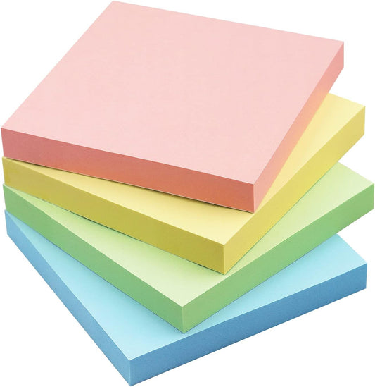 Sticky Notes 3x3 Self-Stick Notes Bright Colors Sticky Notes 4 Pads 100 Sheets/Pad (Pastel)
