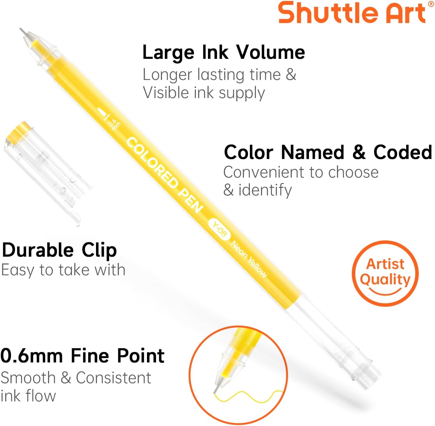 Shuttle Art Colored Pens, 22 Highlight Tone Colors Cute Journal Pens 0.6mm Fine Point Colored Gel for Black Paper Adult Coloring Writing Drawing Journaling Note Taking School Office Home