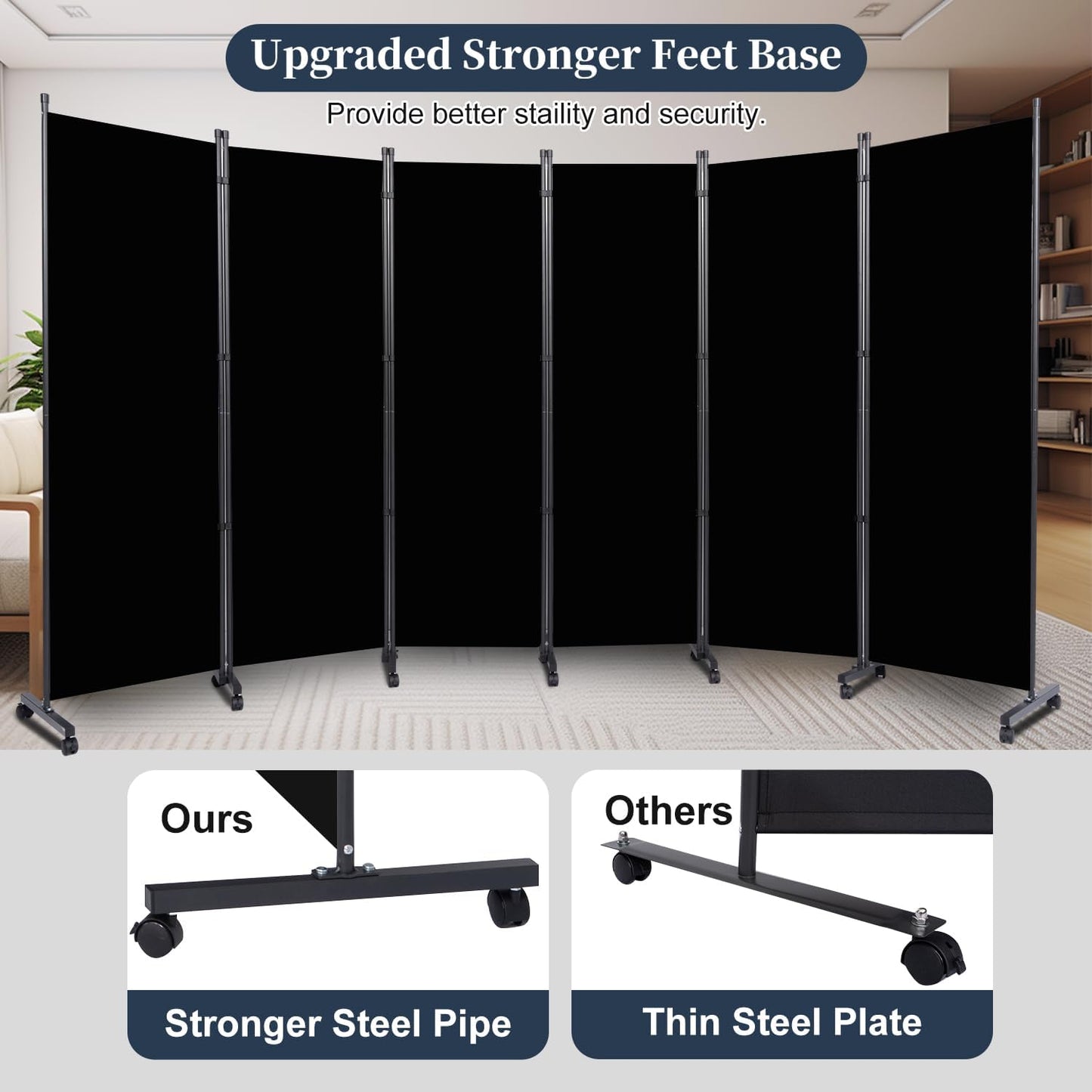 Room Divider Folding Privacy Screens with Lockable Wheels, 132'' Partition Room Dividers Freestanding Room Divider Fabric Panel for Room Separation, Wall Divider for Home Office Bedroom Dorm Decor