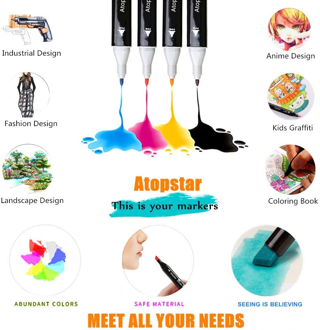 168 Colors Alcohol Markers Artist Drawing Dual Tip Marker Pen for Adult Coloring Painting Supplies Perfect for Boys Girls Students Adult(168 Black Shell)