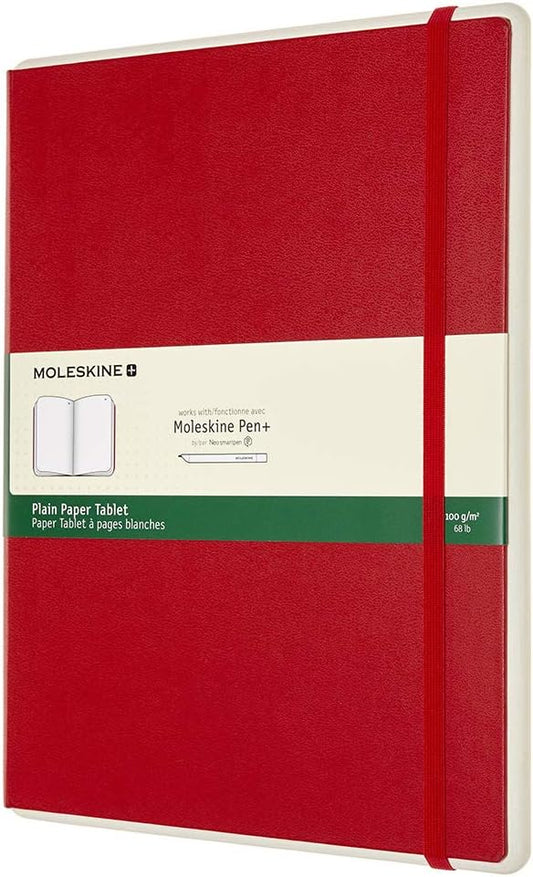Moleskine Paper Tablet Hard Cover Smart Notebook, Plain/Blank, XL (7.5" x 9.75") Scarlet Red, Compatible w/ Moleskine Pen+ Ellipse (Sold Separately) & App & Organize Notes, 176 Pages
