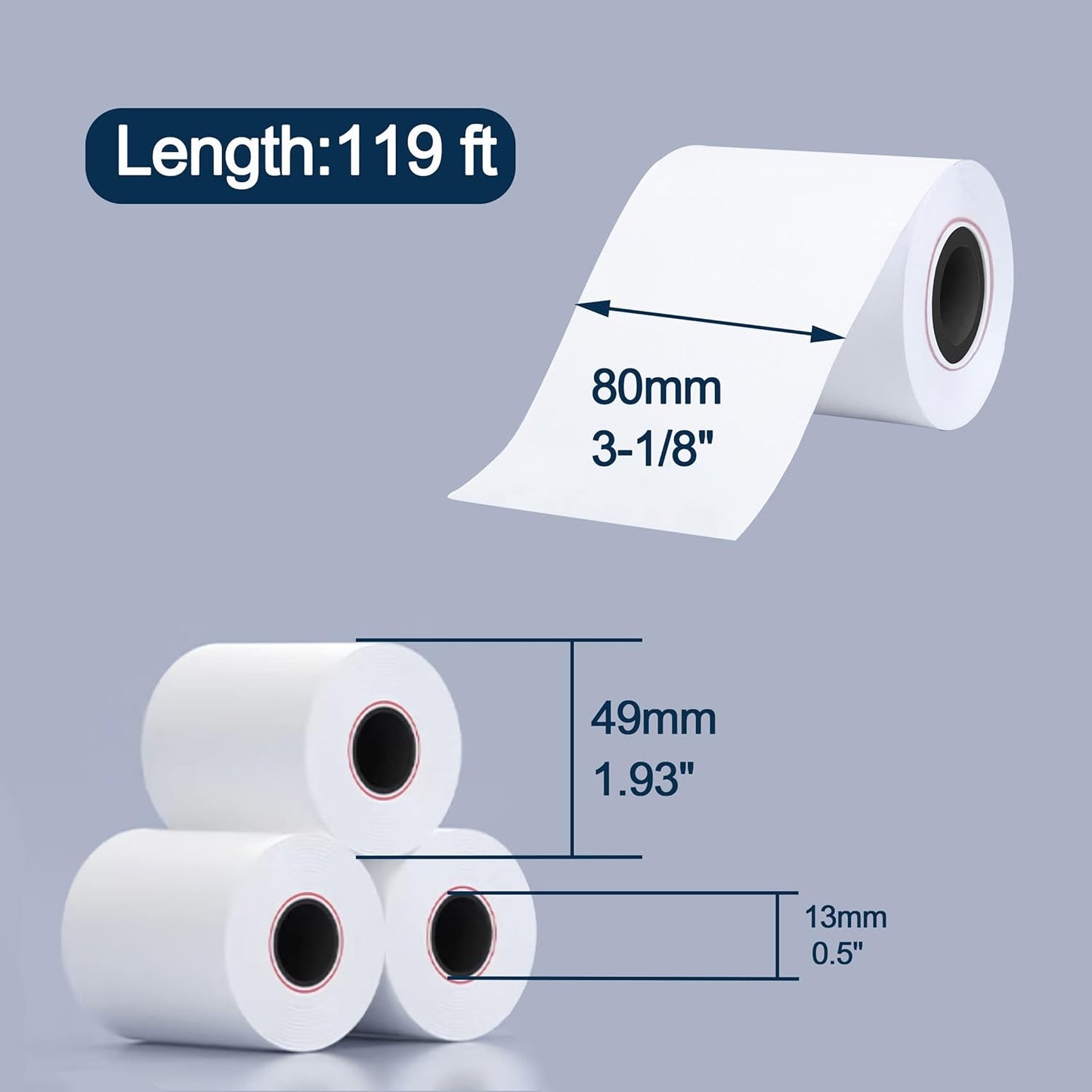 MFLABEL 3-1/8" x 119' Thermal Receipt Rolls, Pos Receipt Papers for 80mm Thermal POS Printer, 50 Rolls